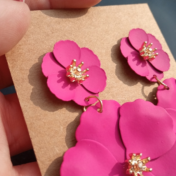 Hot Fuchsia Pink Floral Earrings - Picture 10 of 17